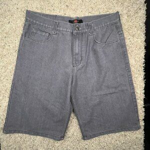 Corked Jeans Men's Dark Wash Embroidered Denim Shorts Size 36 Gray Urban Baggy